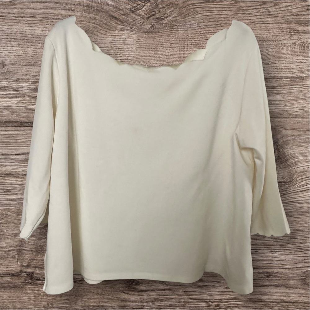 Anthropologie Eri+Ali Cream Scalloped Half Sleeve Top L